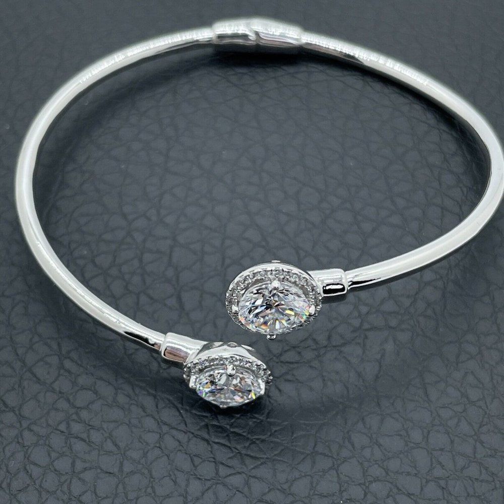 Bypass Bracelet Sterling Silver Simulated Diamonds Round Cut Absolute 4.28ctw - Picture 5 of 14